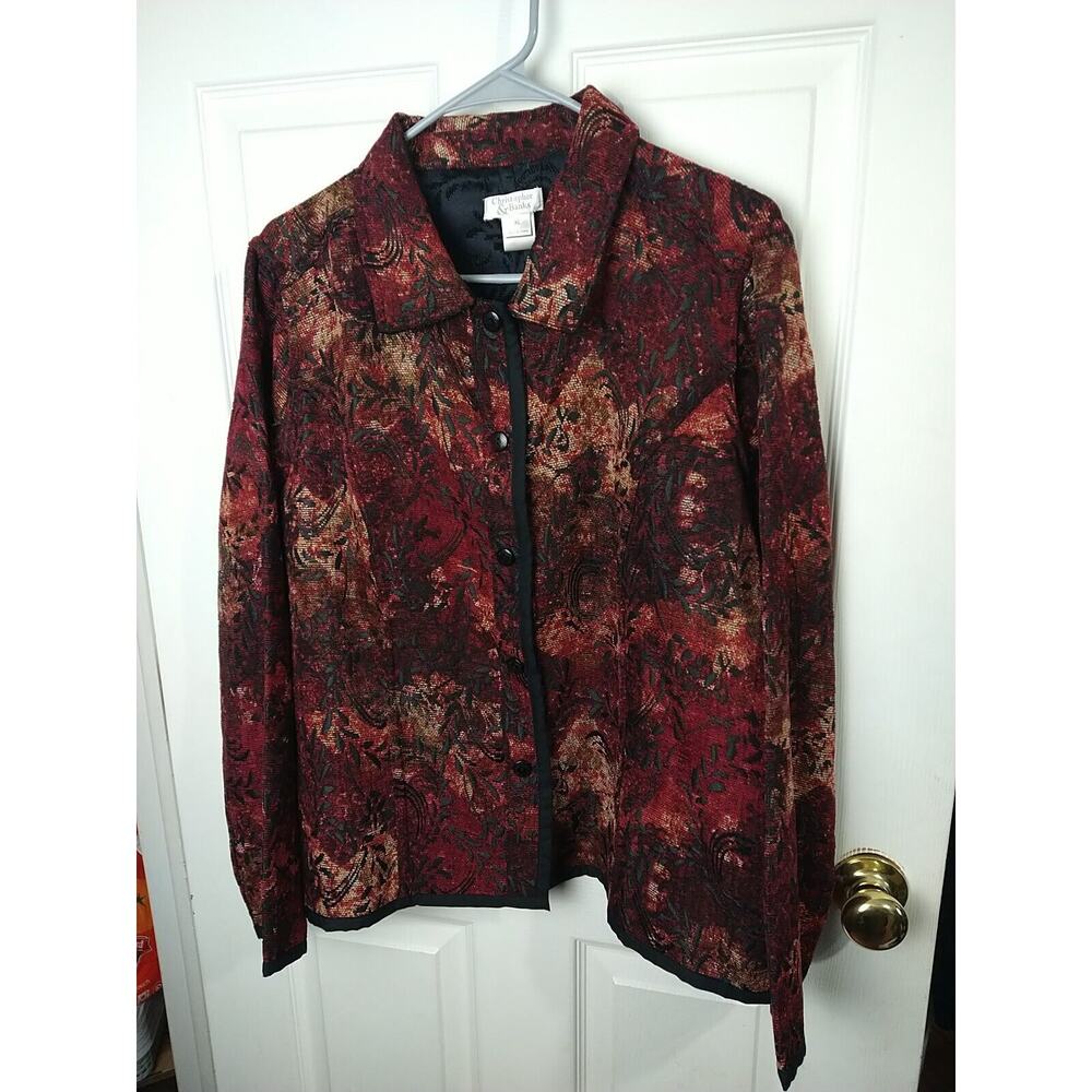 Christopher Banks Woman XL Blazer Floral Tapestry Button Up Long Sleeve Y2K